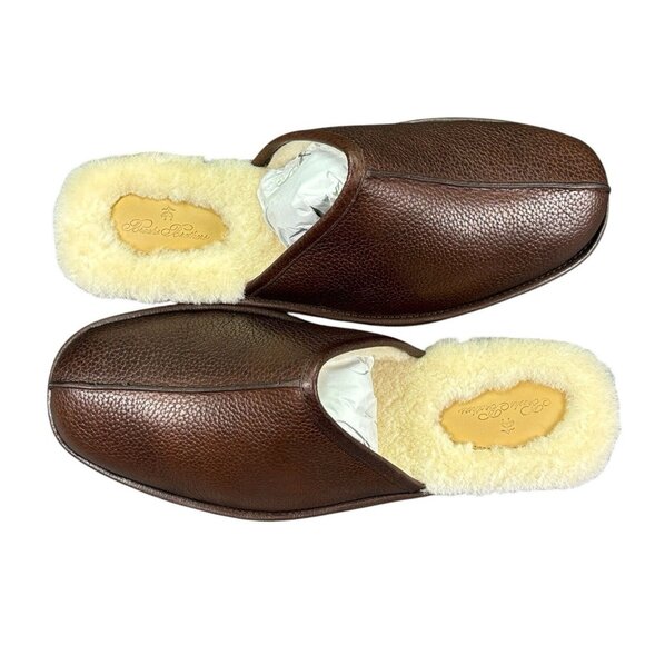 Brooks Brothers Brown Vail Shearling Scuff Slippers US Mens 8 Brooks Brothers Slippers for Men for sale | eBay main image 3